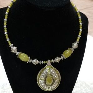 Green Stone and Silver Choker Necklace